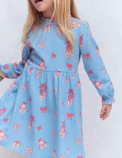Boden Robes-Robe en jersey à manches blousantes Chaussons de danse bleu pâle