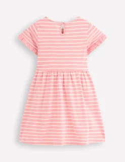 Boden Robes-Robe en jersey à poche et broderie anglaise Rayé rose amande