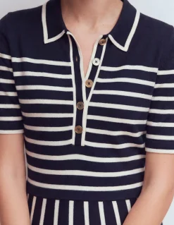 Boden Tenues De Travail|Robes & Combinaisons-Robe en maille à col Rayé bleu marine foncé et ivoire