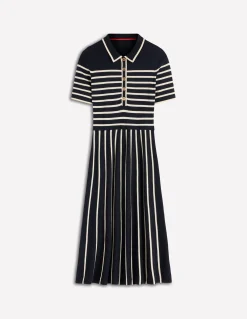 Boden Tenues De Travail|Robes & Combinaisons-Robe en maille à col Rayé bleu marine foncé et ivoire