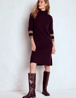 Boden Robes & Combinaisons|Midi-Robe en maille mérinos Rayé cerise foncé, marron