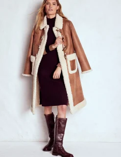 Boden Robes & Combinaisons|Midi-Robe en maille mérinos Rayé cerise foncé, marron