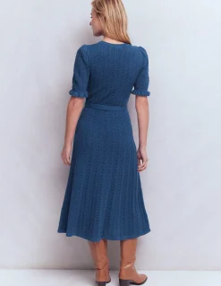 Boden Robes & Combinaisons|Midi-Robe en maille volantée à col tunisien Bleu denim