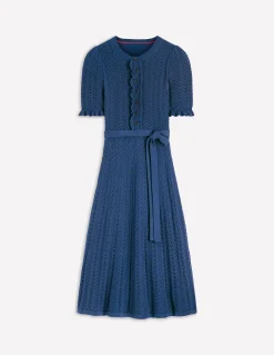Boden Robes & Combinaisons|Midi-Robe en maille volantée à col tunisien Bleu denim