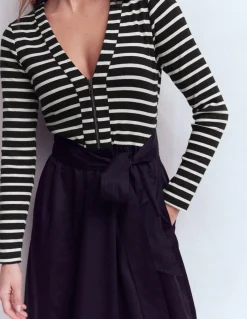 Boden Tenues De Travail|Robes & Combinaisons-Robe en mélange de techniques à manches longues Rayé noir