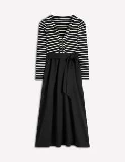 Boden Tenues De Travail|Robes & Combinaisons-Robe en mélange de techniques à manches longues Rayé noir