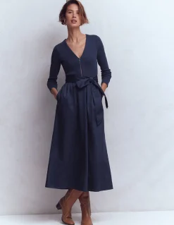 Boden Tenues De Travail|Robes & Combinaisons-Robe en mélange de techniques à manches longues Bleu marine