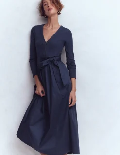 Boden Tenues De Travail|Robes & Combinaisons-Robe en mélange de techniques à manches longues Bleu marine