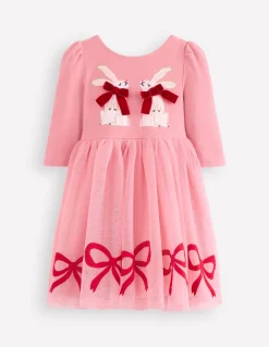 Boden Robes-Robe en tulle à appliqué Lapins rose chewing-gum