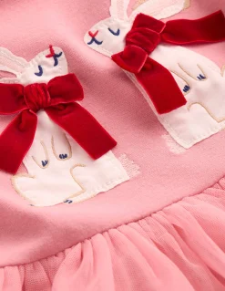 Boden Robes-Robe en tulle à appliqué Lapins rose chewing-gum