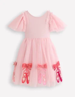 Boden Robes-Robe en tulle à manches courtes avec logo Ballerines rose français