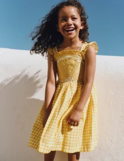 Boden Robes-Robe fantaisie à bretelles Vichy Citron