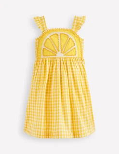 Boden Robes-Robe fantaisie à bretelles Vichy Citron