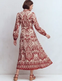 Boden Longues|Robes Coupe Petite-Robe Florence en lin mélangé Motif Ornamental Garden marron