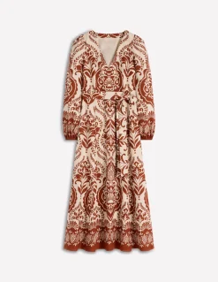 Boden Longues|Robes Coupe Petite-Robe Florence en lin mélangé Motif Ornamental Garden marron