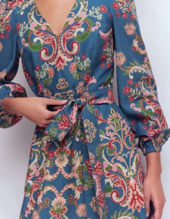 Boden Robes & Combinaisons|Longues-Robe Florence en lin mélangé Bleu, motif Enchanting Bouquet