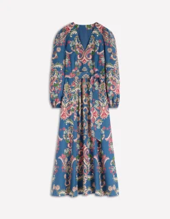 Boden Robes & Combinaisons|Longues-Robe Florence en lin mélangé Bleu, motif Enchanting Bouquet
