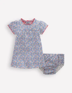 Boden Robes|Ensembles Assortis-Robe froncée en jersey Rayé cerise geai bleu