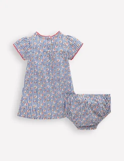 Boden Robes|Ensembles Assortis-Robe froncée en jersey Rayé cerise geai bleu