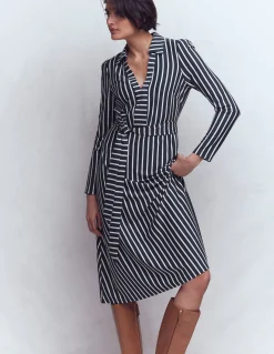 Boden Tenues De Travail|Robes & Combinaisons-Robe Imogen en jersey à col Rayé bleu marine foncé et ivoire