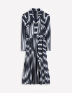 Boden Tenues De Travail|Robes & Combinaisons-Robe Imogen en jersey à col Rayé bleu marine foncé et ivoire