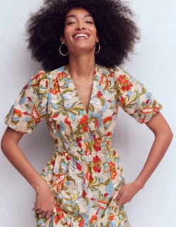 Boden Robes & Combinaisons|Midi-Robe Irene à manches bouffantes Multi, motif Botanical Flourish