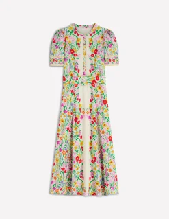 Boden Robes & Combinaisons|Robes Coupe Petite-Robe Kate à ceinture et manches bouffantes Motif Garden ivoire placé