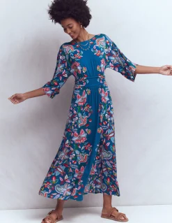 Boden Robes & Combinaisons|Midi-Robe kimono Imelda en jersey Bleu, motif Botanical Trail