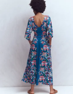 Boden Robes & Combinaisons|Midi-Robe kimono Imelda en jersey Bleu, motif Botanical Trail