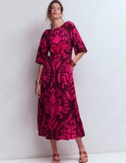 Boden Robes & Combinaisons|Midi-Robe kimono Imelda en jersey Pivoine rose, motif Decorative Lattice