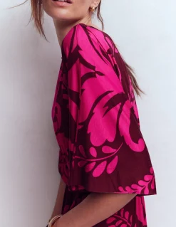 Boden Robes & Combinaisons|Midi-Robe kimono Imelda en jersey Pivoine rose, motif Decorative Lattice