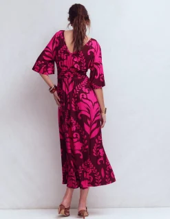 Boden Robes & Combinaisons|Midi-Robe kimono Imelda en jersey Pivoine rose, motif Decorative Lattice