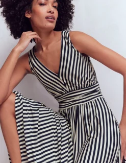 Boden Tenues De Travail|Robes & Combinaisons-Robe longue Elodie en jersey Bleu Marine/Ivoire