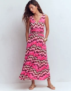 Boden Robes & Combinaisons|Longues-Robe longue Elodie en jersey Punch rose, vague zigzag