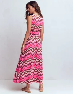 Boden Robes & Combinaisons|Longues-Robe longue Elodie en jersey Punch rose, vague zigzag