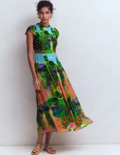 Boden Robes & Combinaisons|Longues-Robe longue plissée et volantée Imprimé jardin