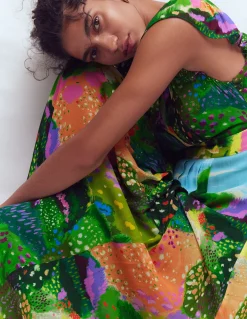 Boden Robes & Combinaisons|Longues-Robe longue plissée et volantée Imprimé jardin