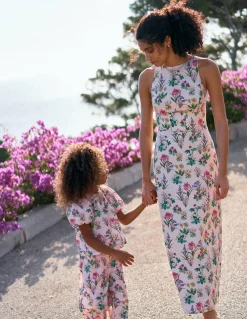 Boden Robes & Combinaisons|Longues-Robe longue Silvia avec corsage à baleines Motif Delicate Blossom rose