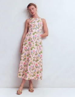 Boden Robes & Combinaisons|Longues-Robe longue Silvia avec corsage à baleines Motif Delicate Blossom rose