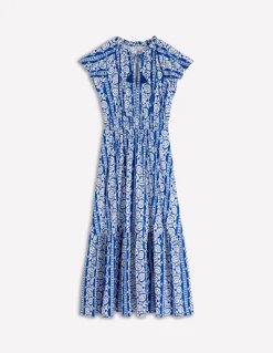 Boden Robes & Combinaisons|Longues-Robe longue Tala en jersey à volants Bleu vif, motif Ornate Floret