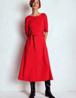 Boden Tenues De Travail|Robes & Combinaisons-Robe Mathilde en point de Rome à nouer à la taille Rouge épicé