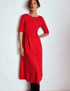 Boden Tenues De Travail|Robes & Combinaisons-Robe Mathilde en point de Rome à nouer à la taille Rouge épicé
