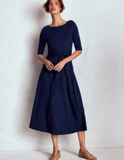 Boden Tenues De Travail|Robes & Combinaisons-Robe Mathilde en point de Rome à nouer à la taille Bleu marine