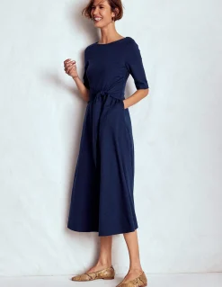 Boden Tenues De Travail|Robes & Combinaisons-Robe Mathilde en point de Rome à nouer à la taille Bleu marine