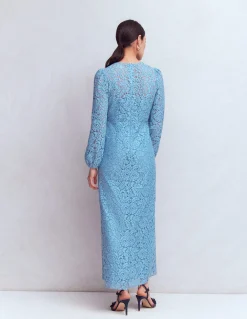 Boden Robes & Combinaisons|Longues-Robe midi à col rond en dentelle Bleu