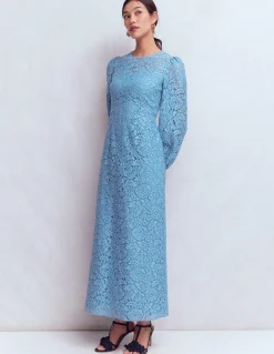 Boden Robes & Combinaisons|Longues-Robe midi à col rond en dentelle Bleu