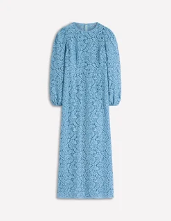 Boden Robes & Combinaisons|Longues-Robe midi à col rond en dentelle Bleu
