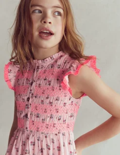 Boden Robes-Robe midi à corsage froncé Motif Daisy Chain rose craie