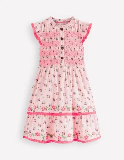 Boden Robes-Robe midi à corsage froncé Motif Daisy Chain rose craie