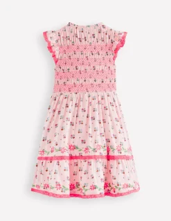 Boden Robes-Robe midi à corsage froncé Motif Daisy Chain rose craie